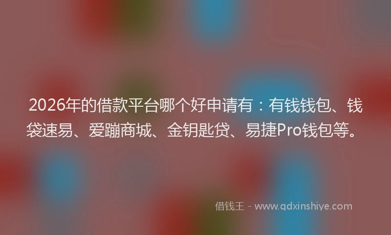 2026年的借款平台哪个好申请有：有钱钱包、钱袋速易、爱蹦商城、金钥匙贷、易捷Pro钱包等。