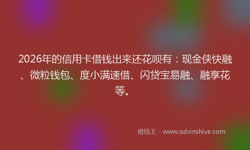 2026年的信用卡借钱出来还花呗有：现金侠快融、微粒钱包、度小满速借、闪贷宝易融、融享花等。