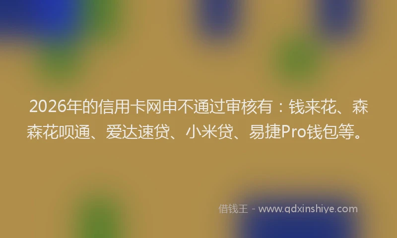 2026年的信用卡网申不通过审核有：钱来花、森森花呗通、爱达速贷、小米贷、易捷Pro钱包等。