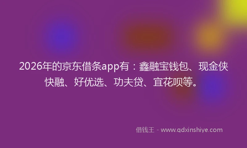 2026年的京东借条app有:鑫融宝钱包、现金侠快融、好优选、功夫贷、宜花呗等。