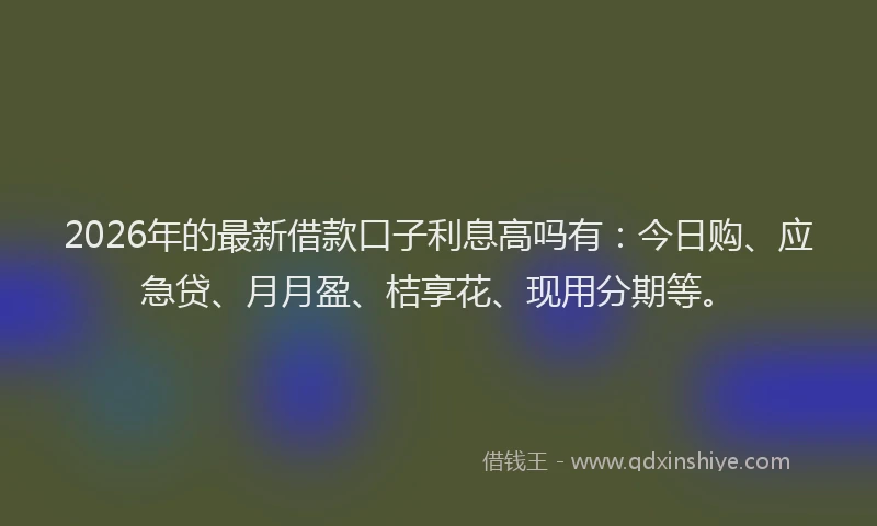 2026年的最新借款口子利息高吗有：今日购、应急贷、月月盈、桔享花、现用分期等。