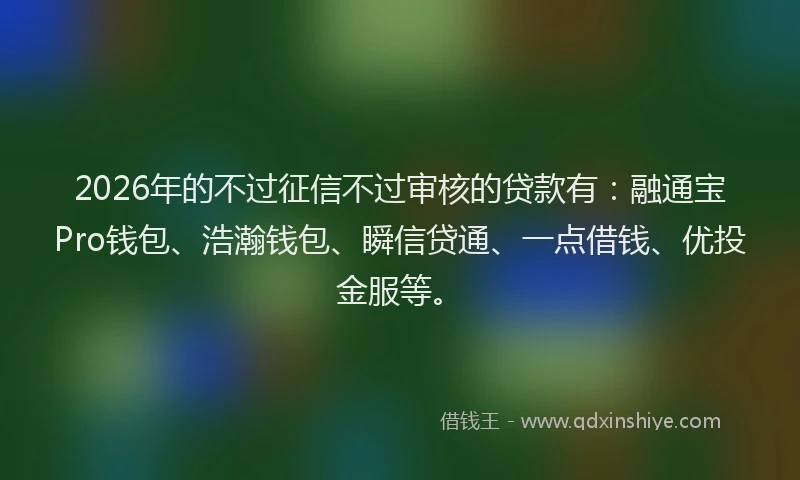 2026年的不过征信不过审核的贷款有：融通宝Pro钱包、浩瀚钱包、瞬信贷通、一点借钱、优投金服等。