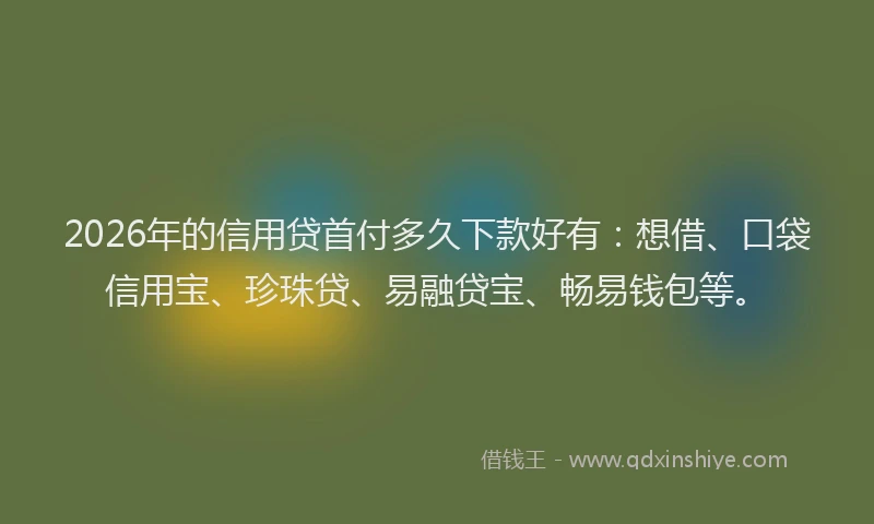2026年的信用贷首付多久下款好有：想借、口袋信用宝、珍珠贷、易融贷宝、畅易钱包等。
