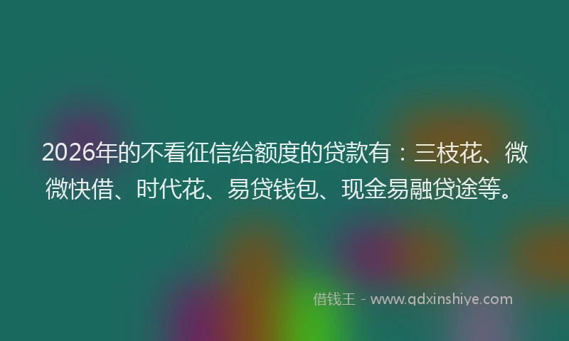2026年的不看征信给额度的贷款有：三枝花、微微快借、时代花、易贷钱包、现金易融贷途等。