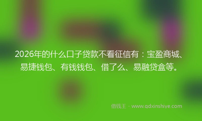 2026年的什么口子贷款不看征信有：宝盈商城、易捷钱包、有钱钱包、借了么、易融贷盒等。