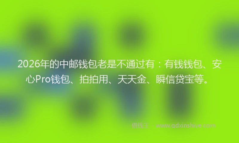 2026年的中邮钱包老是不通过有：有钱钱包、安心Pro钱包、拍拍用、天天金、瞬信贷宝等。
