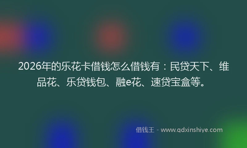 2026年的乐花卡借钱怎么借钱有：民贷天下、维品花、乐贷钱包、融e花、速贷宝盒等。