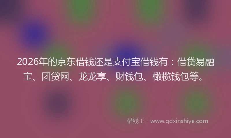2026年的京东借钱还是支付宝借钱有:借贷易融宝、团贷网、龙龙享、财钱包、橄榄钱包等。