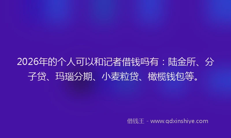 2026年的个人可以和记者借钱吗有:陆金所、分子贷、玛瑙分期、小麦粒贷、橄榄钱包等。