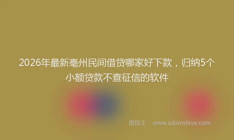 2026年最新亳州民间借贷哪家好下款，归纳5个小额贷款不查征信的软件