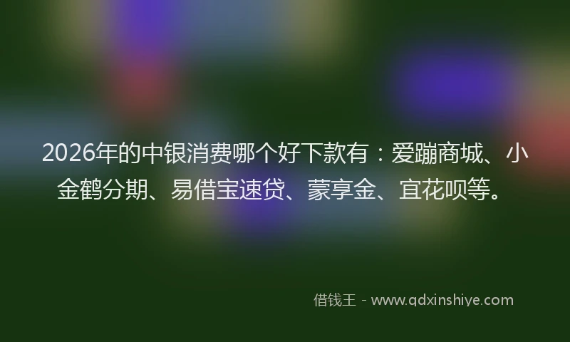 2026年的中银消费哪个好下款有：爱蹦商城、小金鹤分期、易借宝速贷、蒙享金、宜花呗等。