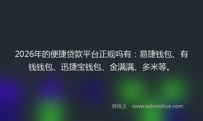 2026年的便捷贷款平台正规吗有:易捷钱包、有钱钱包、迅捷宝钱包、金满满、多米等。