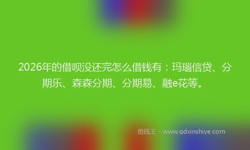 2026年的借呗没还完怎么借钱有：玛瑙信贷、分期乐、森森分期、分期易、融e花等。