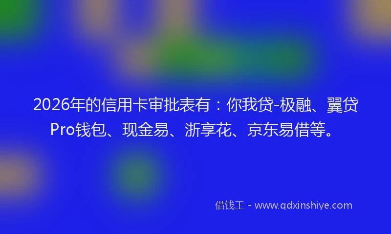 2026年的信用卡审批表有：你我贷-极融、翼贷Pro钱包、现金易、浙享花、京东易借等。