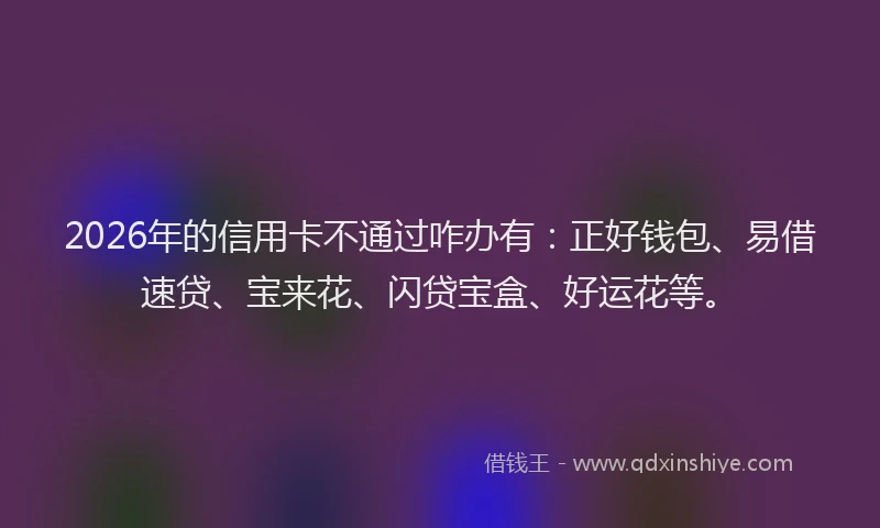 2026年的信用卡不通过咋办有：正好钱包、易借速贷、宝来花、闪贷宝盒、好运花等。