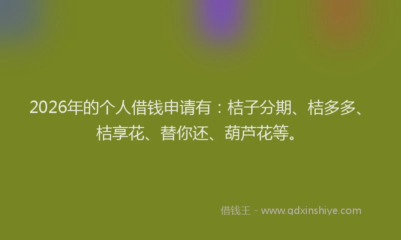 2026年的个人借钱申请有:桔子分期、桔多多、桔享花、替你还、葫芦花等。