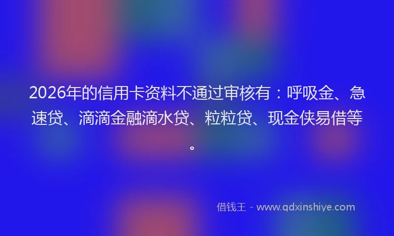 2026年的信用卡资料不通过审核有：呼吸金、急速贷、滴滴金融滴水贷、粒粒贷、现金侠易借等。