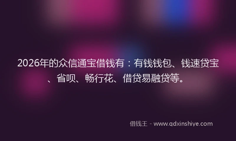 2026年的众信通宝借钱有:有钱钱包、钱速贷宝、省呗、畅行花、借贷易融贷等。