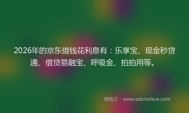 2026年的京东借钱花利息有:乐享宝、现金秒贷通、借贷易融宝、呼吸金、拍拍用等。