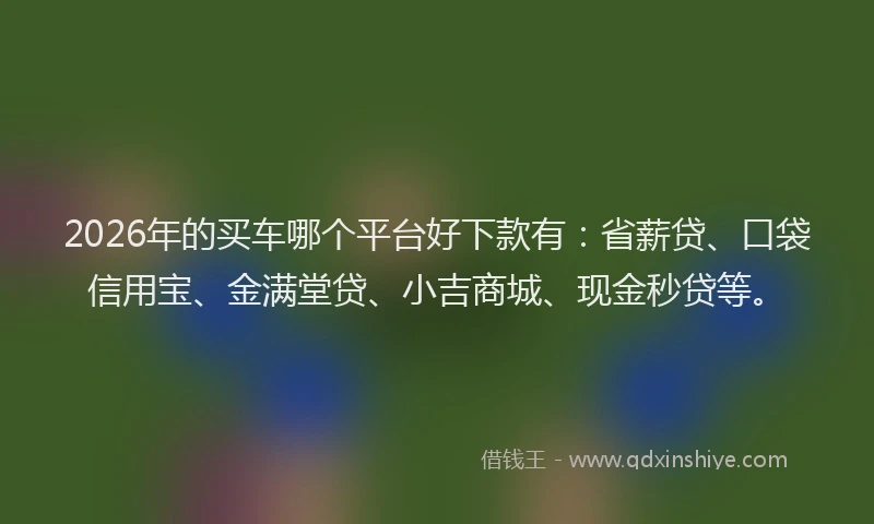 2026年的买车哪个平台好下款有:省薪贷、口袋信用宝、金满堂贷、小吉商城、现金秒贷等。