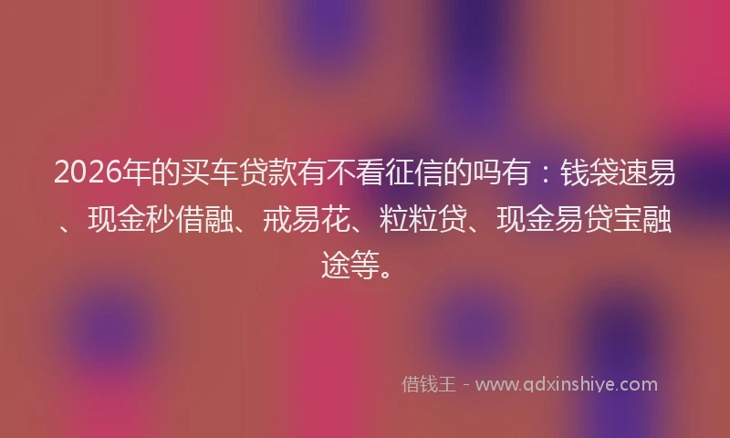 2026年的买车贷款有不看征信的吗有:钱袋速易、现金秒借融、戒易花、粒粒贷、现金易贷宝融途等。