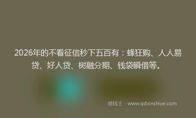 2026年的不看征信秒下五百有：蜂狂购、人人易贷、好人贷、树融分期、钱袋瞬借等。