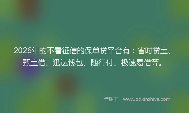 2026年的不看征信的保单贷平台有：省时贷宝、甄宝借、迅达钱包、随行付、极速易借等。