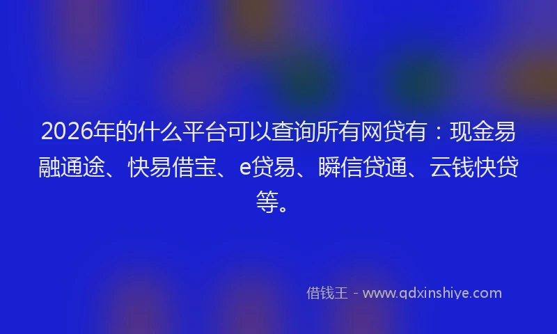2026年的什么平台可以查询所有网贷有：现金易融通途、快易借宝、e贷易、瞬信贷通、云钱快贷等。
