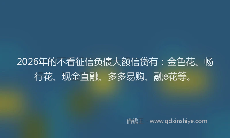 2026年的不看征信负债大额信贷有：金色花、畅行花、现金直融、多多易购、融e花等。