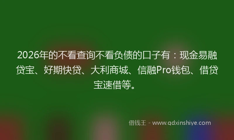2026年的不看查询不看负债的口子有：现金易融贷宝、好期快贷、大利商城、信融Pro钱包、借贷宝速借等。