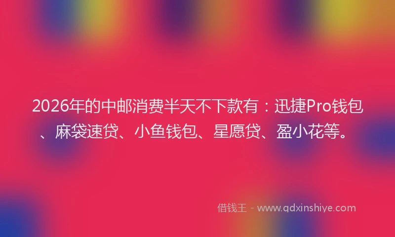 2026年的中邮消费半天不下款有：迅捷Pro钱包、麻袋速贷、小鱼钱包、星愿贷、盈小花等。