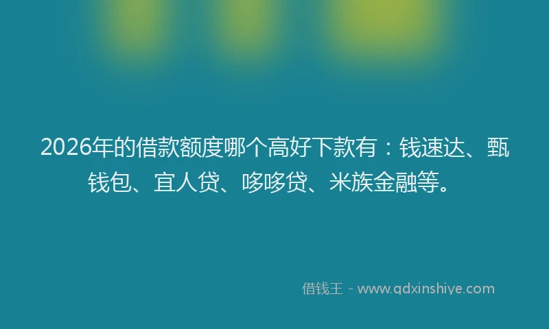 2026年的借款额度哪个高好下款有:钱速达、甄钱包、宜人贷、哆哆贷、米族金融等。