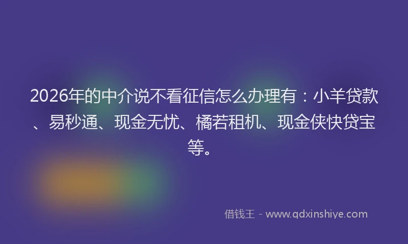 2026年的中介说不看征信怎么办理有:小羊贷款、易秒通、现金无忧、橘若租机、现金侠快贷宝等。