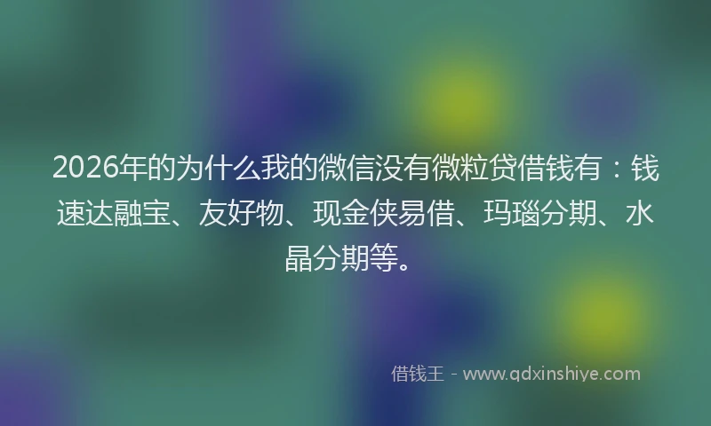 2026年的为什么我的微信没有微粒贷借钱有：钱速达融宝、友好物、现金侠易借、玛瑙分期、水晶分期等。