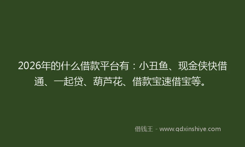 2026年的什么借款平台有:小丑鱼、现金侠快借通、一起贷、葫芦花、借款宝速借宝等。