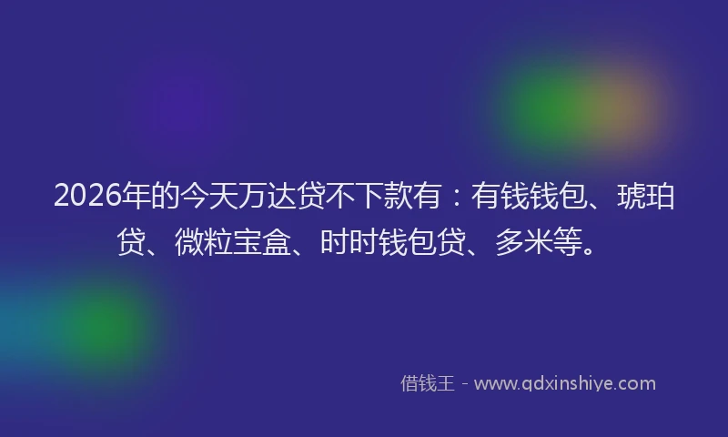 2026年的今天万达贷不下款有:有钱钱包、琥珀贷、微粒宝盒、时时钱包贷、多米等。