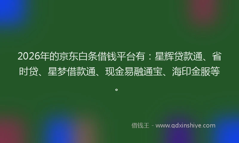 2026年的京东白条借钱平台有:星辉贷款通、省时贷、星梦借款通、现金易融通宝、海印金服等。
