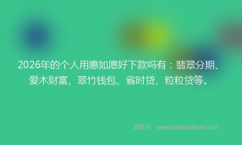 2026年的个人用惠如愿好下款吗有:翡翠分期、爱木财富、翠竹钱包、省时贷、粒粒贷等。