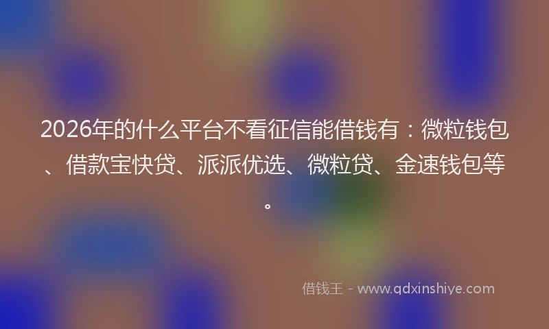 2026年的什么平台不看征信能借钱有：微粒钱包、借款宝快贷、派派优选、微粒贷、金速钱包等。