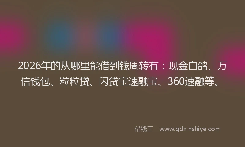 2026年的从哪里能借到钱周转有:现金白鸽、万信钱包、粒粒贷、闪贷宝速融宝、360速融等。