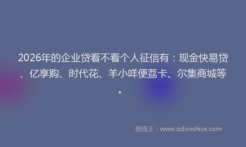 2026年的企业贷看不看个人征信有:现金快易贷、亿享购、时代花、羊小咩便荔卡、尔集商城等。