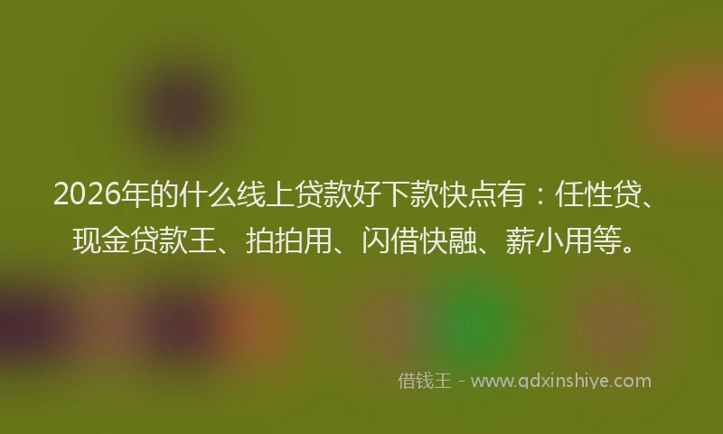 2026年的什么线上贷款好下款快点有：任性贷、现金贷款王、拍拍用、闪借快融、薪小用等。