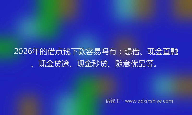 2026年的借点钱下款容易吗有:想借、现金直融、现金贷途、现金秒贷、随意优品等。