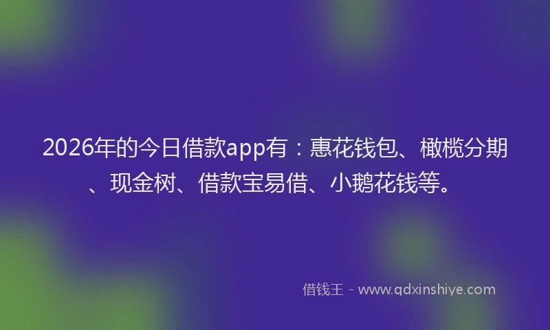 2026年的今日借款app有:惠花钱包、橄榄分期、现金树、借款宝易借、小鹅花钱等。