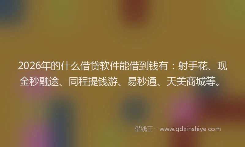 2026年的什么借贷软件能借到钱有：射手花、现金秒融途、同程提钱游、易秒通、天美商城等。