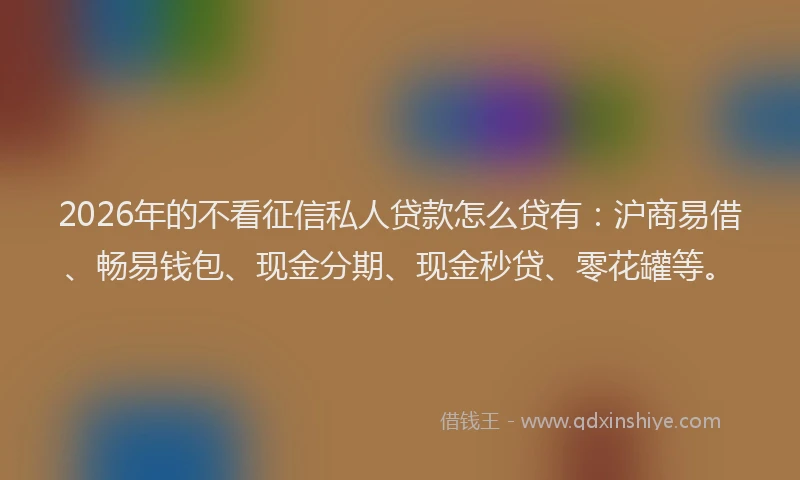 2026年的不看征信私人贷款怎么贷有：沪商易借、畅易钱包、现金分期、现金秒贷、零花罐等。