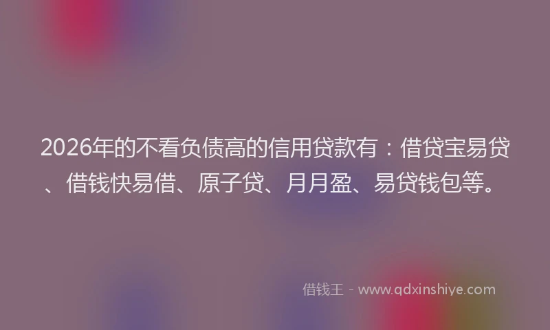 2026年的不看负债高的信用贷款有：借贷宝易贷、借钱快易借、原子贷、月月盈、易贷钱包等。