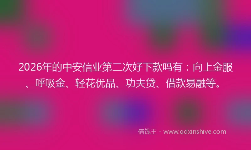 2026年的中安信业第二次好下款吗有:向上金服、呼吸金、轻花优品、功夫贷、借款易融等。