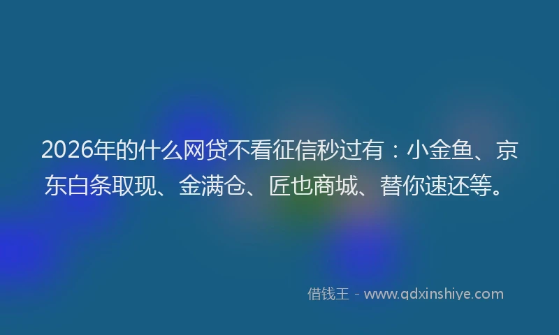 2026年的什么网贷不看征信秒过有：小金鱼、京东白条取现、金满仓、匠也商城、替你速还等。