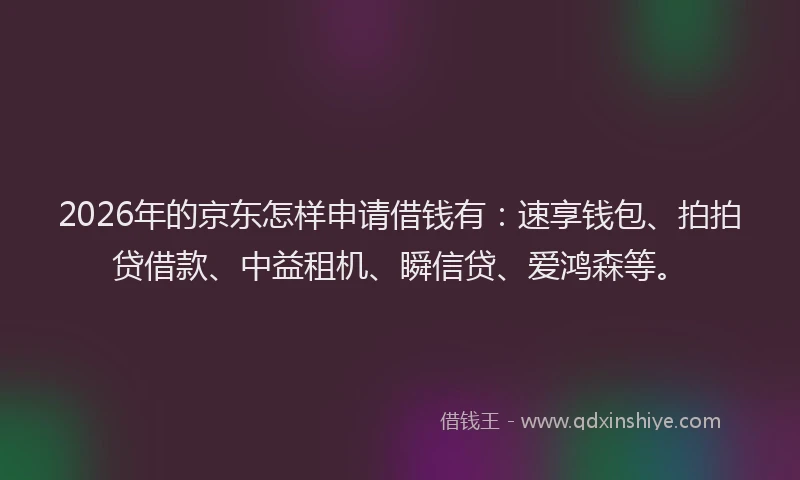 2026年的京东怎样申请借钱有:速享钱包、拍拍贷借款、中益租机、瞬信贷、爱鸿森等。